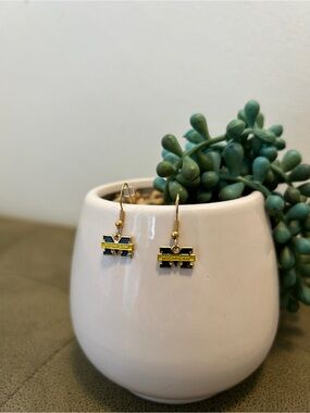 Block M Earrings - Gold and Blue